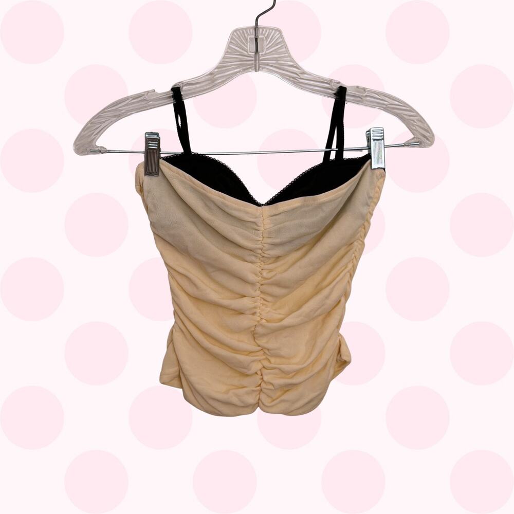 Cream Ruched Mesh Corset Camisole Top Built-In Bra Size S